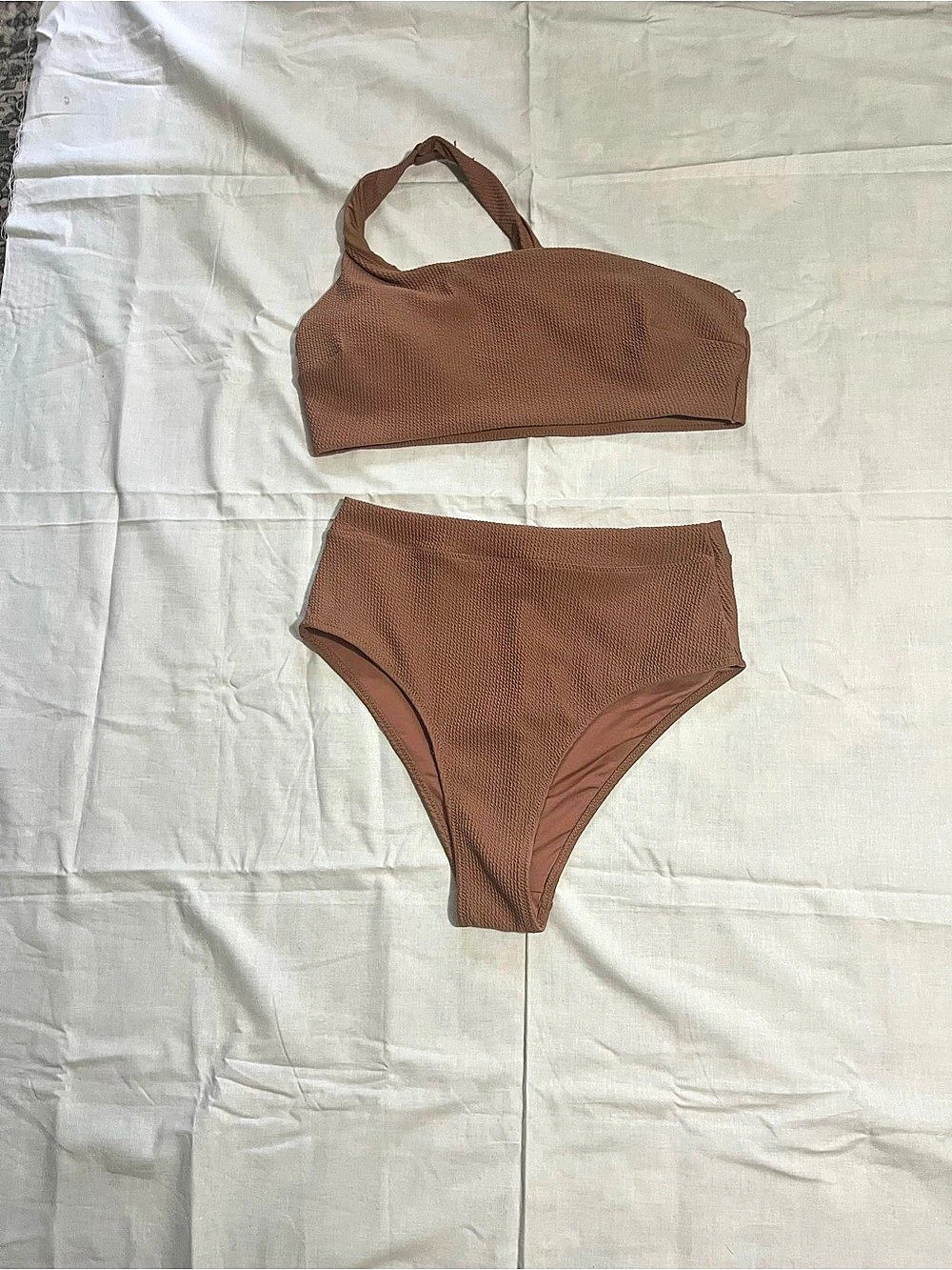 H&M Textured One-Shoulder Bikini Brown Size 6